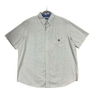 Chaps Easy Care Checkered Cream Blue Short Sleeve Button Up Sz XL